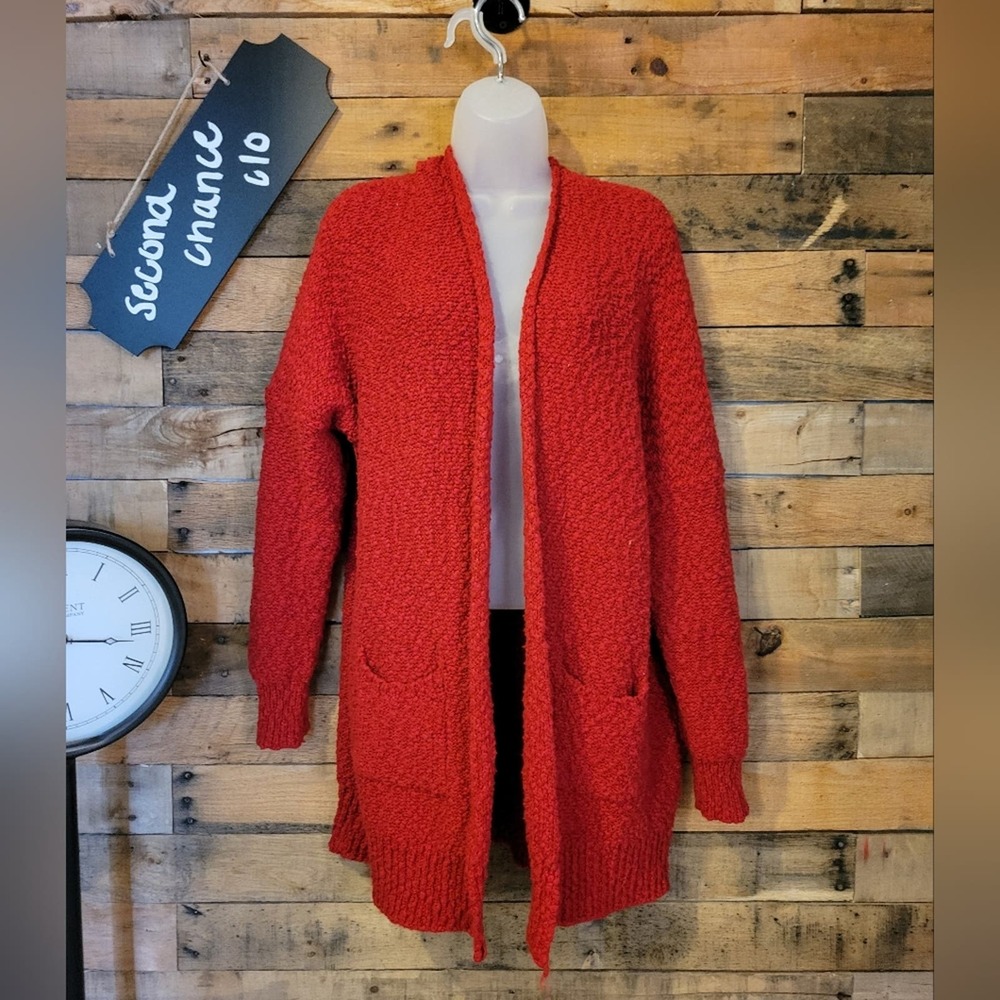 SALE-Love J women's red puff knit open cardigan sweater size 1x/2xl